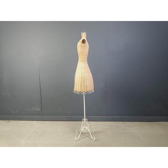 Vintage Wicker Mannequin on Wrought Iron Base, 1960s For Sale - Image 6 of 11