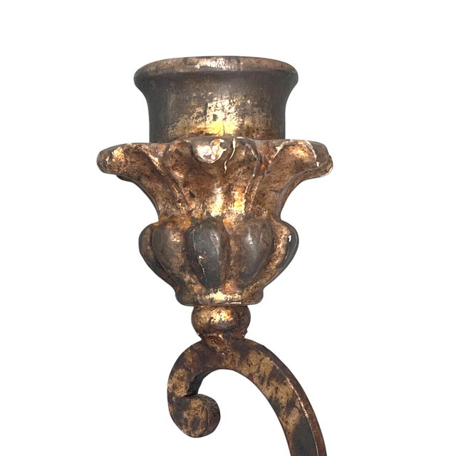 Baroque Pair of Louis XVI Style Mid-Century Italian Hand Carved Candle Wall Sconces. For Sale - Image 3 of 9