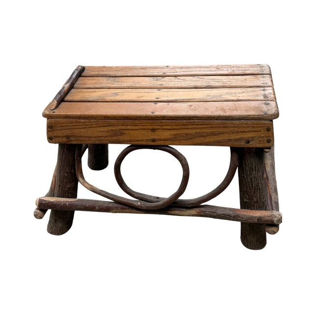 Late 20th Century Handcrafted Rustic Hickory Twig Rocking Chair With Matching Footstool Adirondack Lodge Style For Sale - Image 10 of 18
