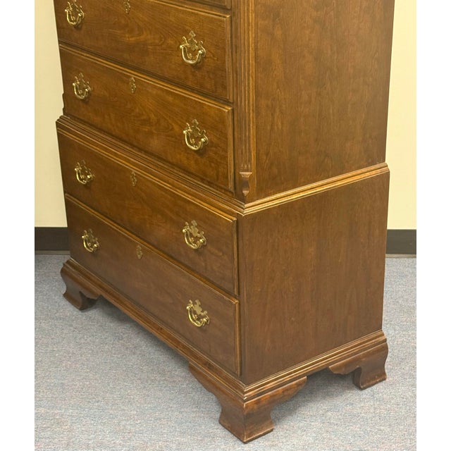 Wood Drexel Vintage Cherry 10 Drawer Chippendale Chest For Sale - Image 7 of 12