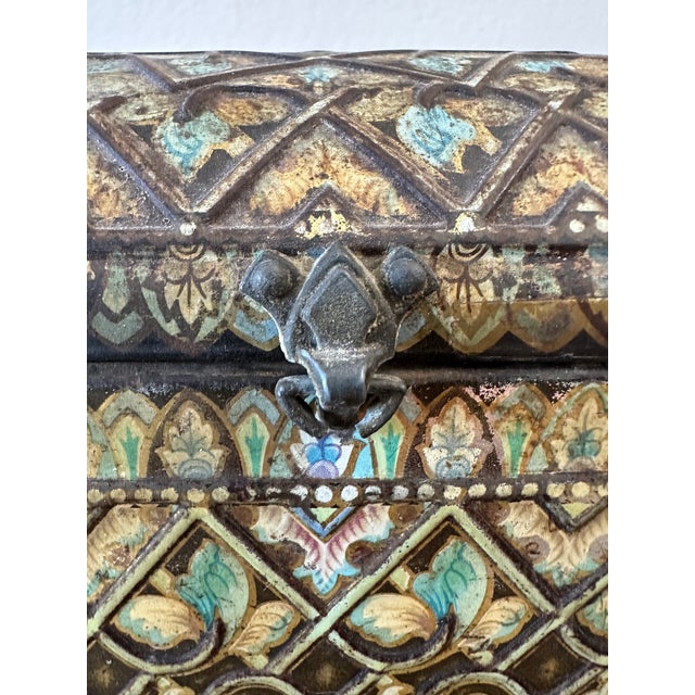 Metal Vintage Tabletop Box With Four Bun Feet - Made in England For Sale - Image 7 of 11