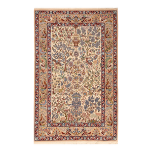 1940s Traditional Ivory Field Floral Vase Vintage Isfahan Hand-Knotted Wool Rug