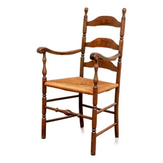 Antique Ladderback Armchair With Ram's Head Arms. For Sale