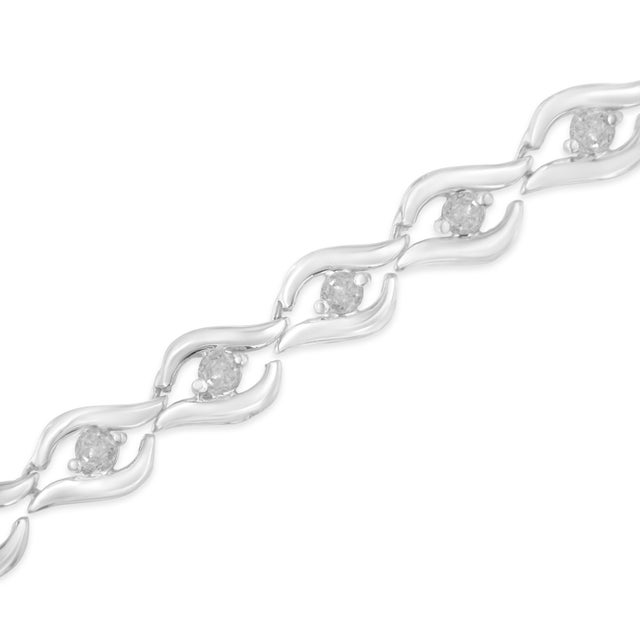 Contemporary .925 Sterling Silver 1/2 Cttw Rose Cut Diamond Almond Shape Link Tennis Bracelet (I-J Color, I3 Clarity) - 7” For Sale - Image 3 of 6