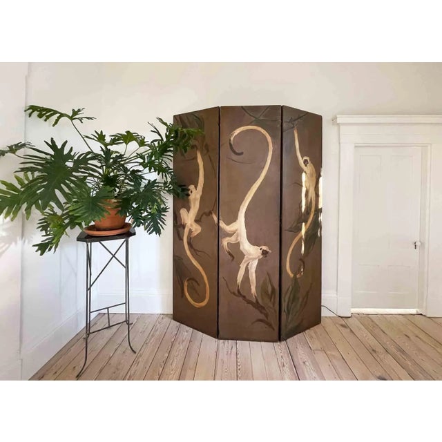 Folding Screen Large Antique Wooden Hand Painted For Sale - Image 9 of 12