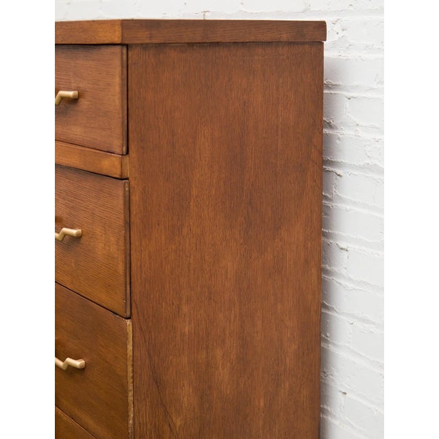 Wood Four Drawer 1950s High Boy With Gold Hardware For Sale - Image 7 of 11