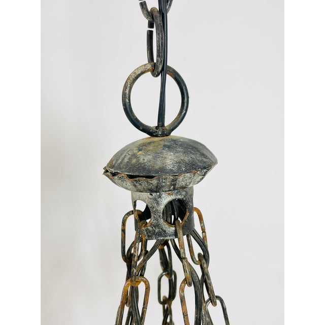 Metal 1970s Brutalist Modernist Wrought Iron Chandelier With Geometric Design For Sale - Image 7 of 12