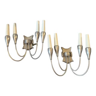 1950s Pietro Chiesa Style Mid-Century Art Deco Nickel Plated Brass Wall Sconces For Sale