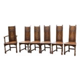 1930s Oak Gothic Revival Chair Set For Sale