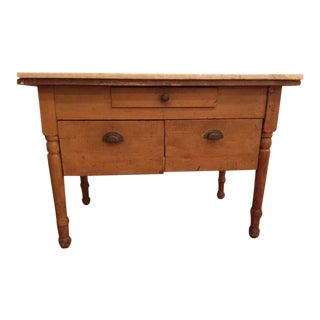 Antique Marble Top Farmhouse Table For Sale
