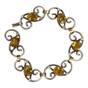 Vintage 1940s Designer Enzell Gold Sterling Citrine Crystal Bracelet