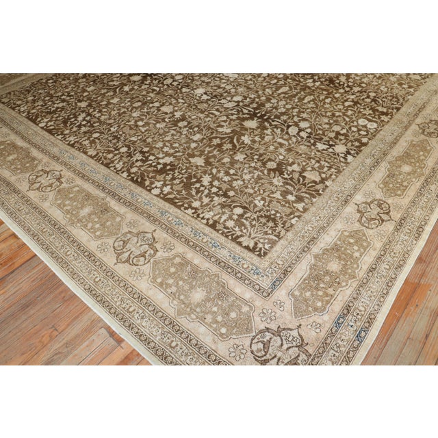Persian Early 20th Century Large Square Brown Persian Tabriz Rug - 13' x 14'4" For Sale - Image 3 of 12