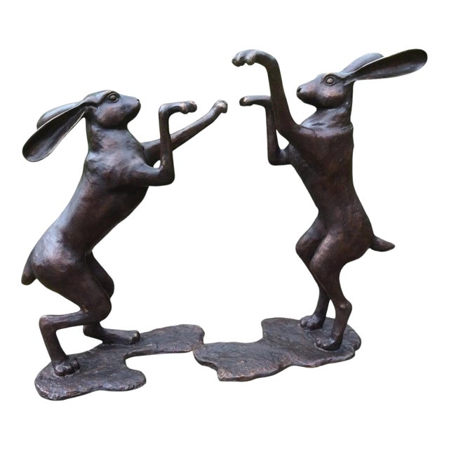 Large Cast Bronze Boxing Hares Sculptures For Sale