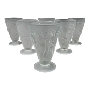 Mid 20th Century Phoenix Consolidated Glass Martele Line Dancing Nymphs Tumbler Goblets- Set of 6