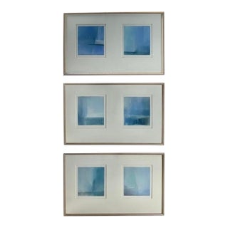 Donna Levinstone Minimalist Pastel Paintings in Blue Tones, Set of 3 For Sale