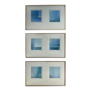 Donna Levinstone Minimalist Pastel Paintings in Blue Tones, Set of 3