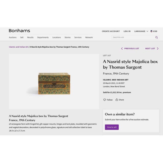 19th Century Majolica Nasrid Moorish Style Palissy Lidded Box Casket / Attributed Thomas Sargent For Sale - Image 12 of 12