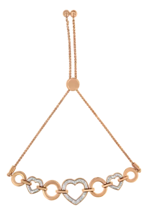 14K Rose Gold Plated .925 Sterling Silver Diamond Accent Circle and Heart Link Adjustable 6 Bolo Bracelet (I-J Color, I3 Clarity)