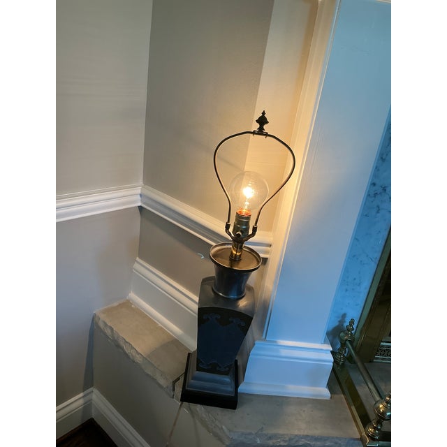 Brass 1980s Asian Pewter and Brass Urn Table Lamp For Sale - Image 8 of 10