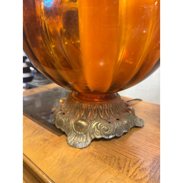 1960s Hollywood Regency Amber Glass Globe Lamp For Sale In Portland, OR - Image 6 of 11