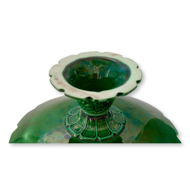 Early 20th Century Antique French Green Majolica Compote For Sale - Image 5 of 5