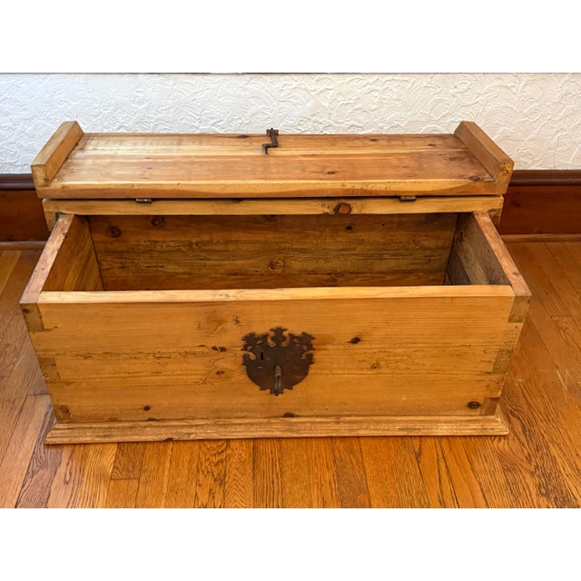Farmhouse Vintage Spanish Colonial Style Pine Trunk Blanket Chest With Iron Hardware For Sale - Image 3 of 9