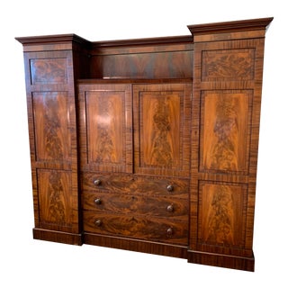English Mahogany Wardrobe Armoire With Interior Desk For Sale