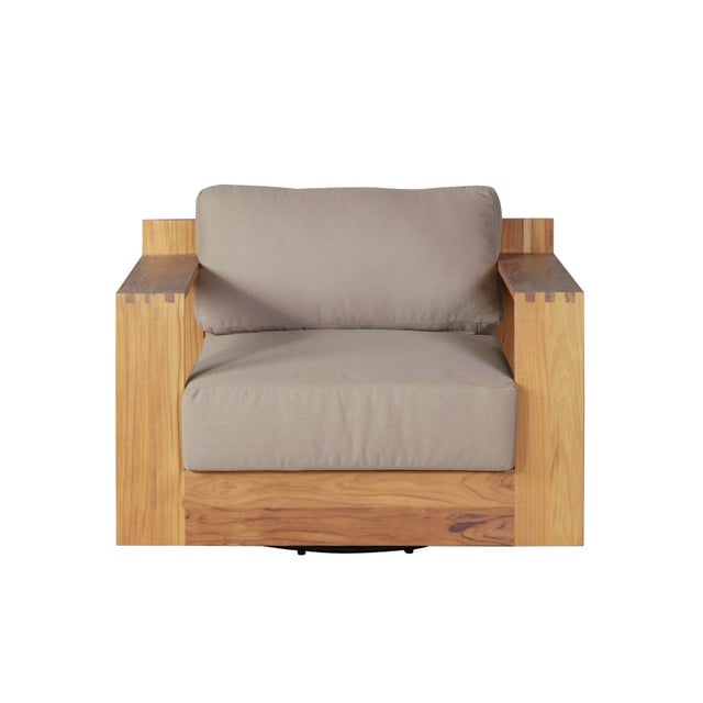 Imperial Grove Outdoor Solid Teak Wood Revolving Chair For Sale - Image 11 of 13