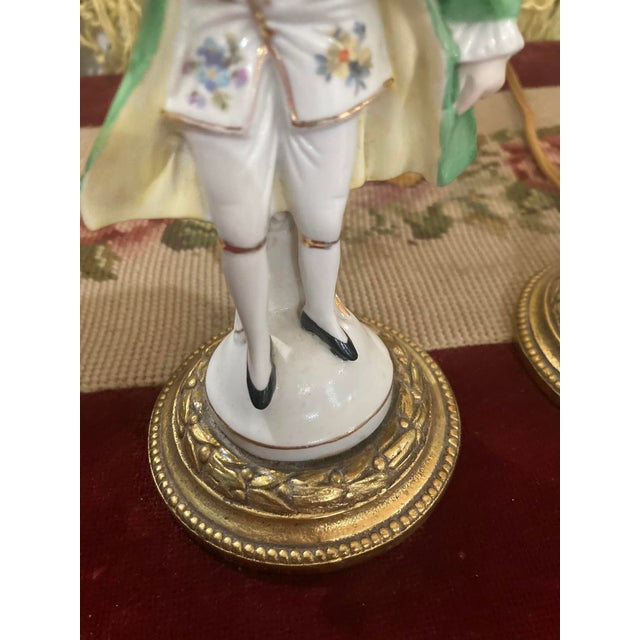 Pair of Vintage Porcelain Figurine Lamps – Rococo Style – Lady & Gentleman – 12” For Sale - Image 15 of 16