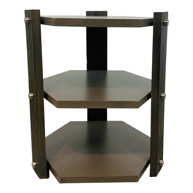 Theodore Alexander Modern Taupe Leather Hexagonal Theory Side Table For Sale