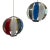 1950s Colorful Lightolier Round Metal and Ribbed Lucite Pendant Lamps - Set of 2 For Sale