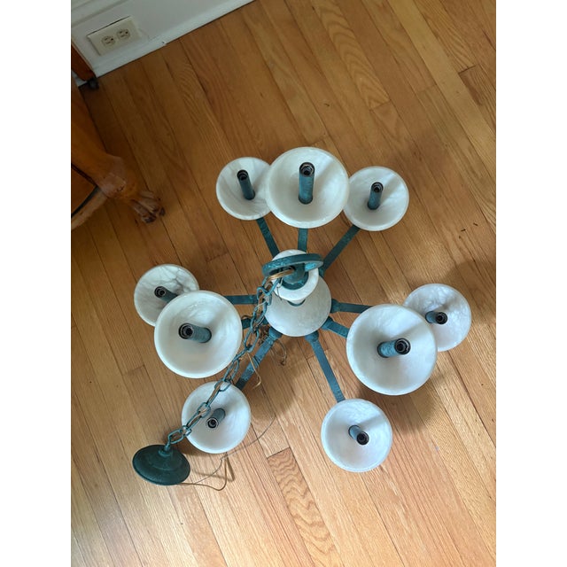 Mid-Century Modern 1980s Marble and Verdigris Copper Chandelier For Sale - Image 3 of 8