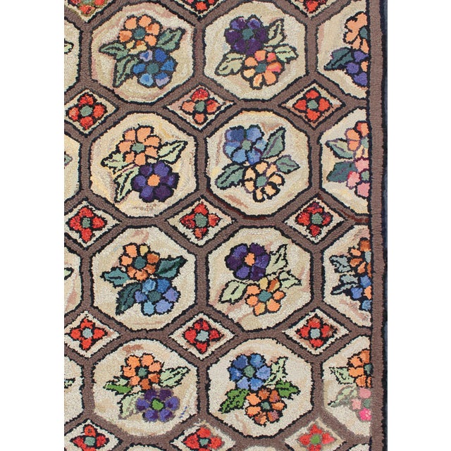 Measures: 2'8 x 4'1 Outstanding Antique American Hooked Rug with All-Over Floral Design. Antique American Hooked rug with...