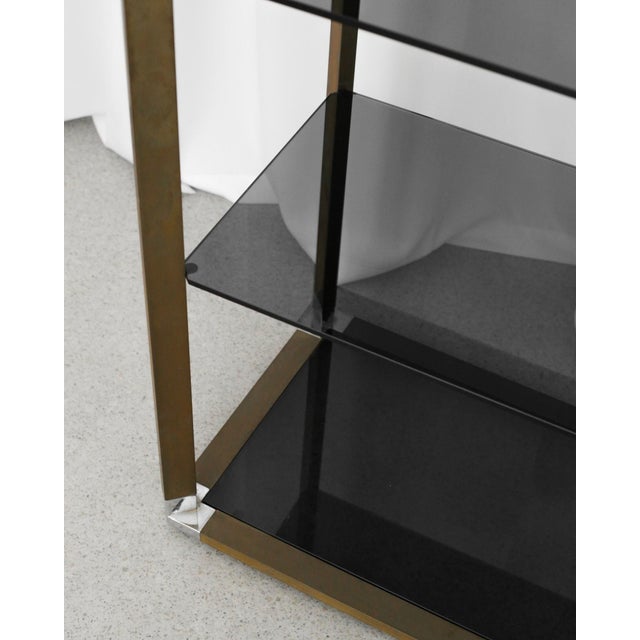 1970s Italian Brass-Finish Shelf with Grey Glass, 1970s For Sale - Image 5 of 8