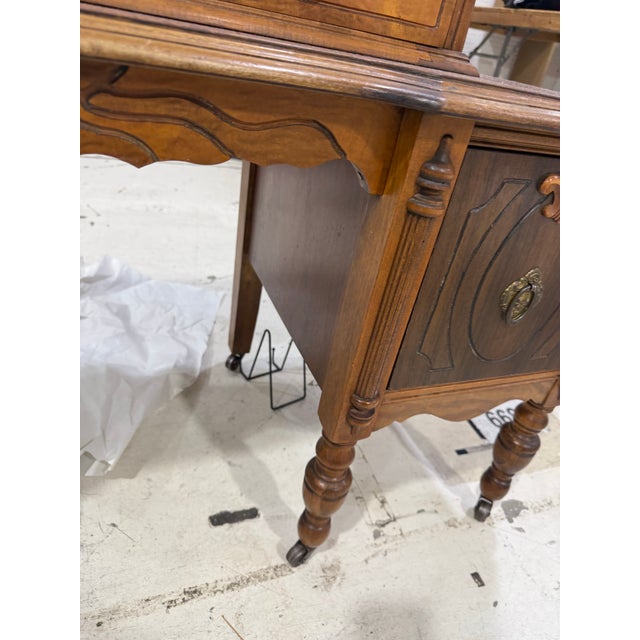 American Antique 1920s Wooden Vanity Dressing Table Made of Walnut For Sale - Image 3 of 12