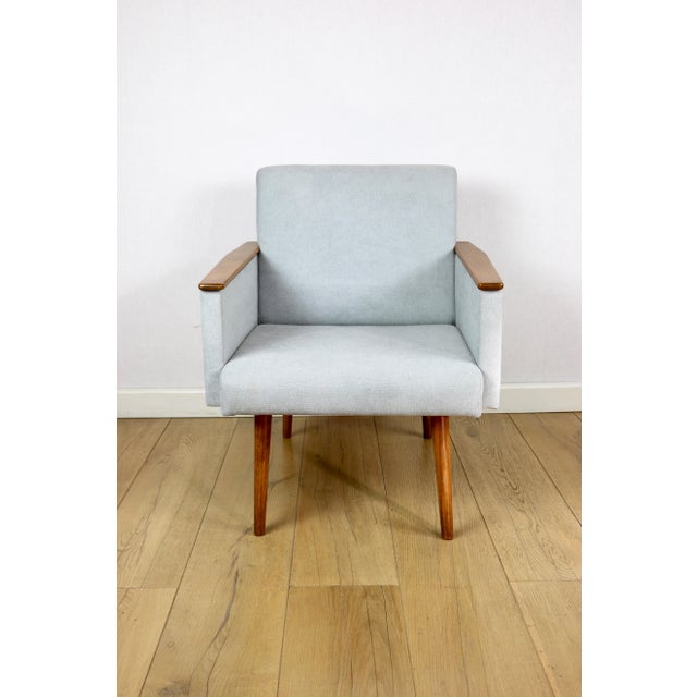Vintage Art Deco Loft Armchair in Blue Sky, 1970s For Sale - Image 4 of 12