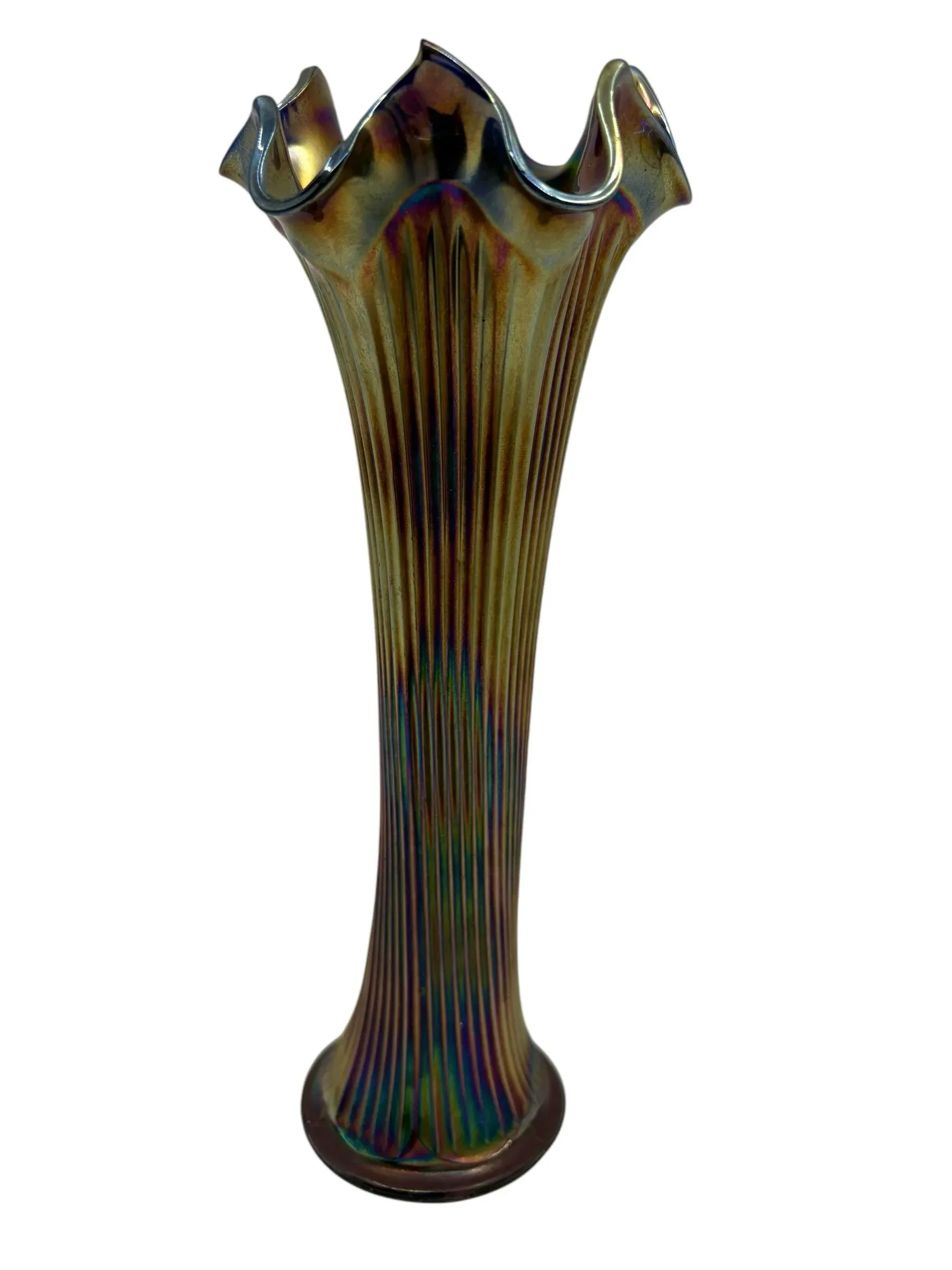 1930s Antique Fenton Irridescent Ruffled Glass Vase | Chairish