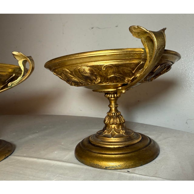 Bronze Pair of Antique 19th Century Gilt Bronze Wood Tazza Centerpiece Bowl Compote For Sale - Image 8 of 13