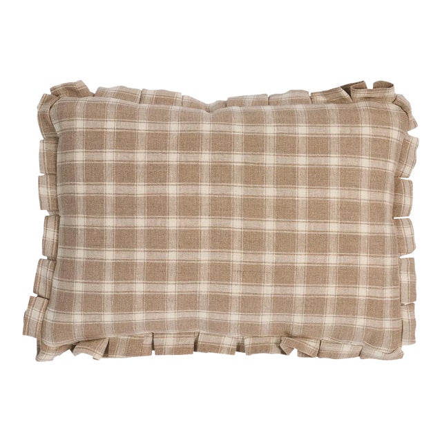 Schumacher Crawford Check 18" Lumbar Pillow in Flax For Sale