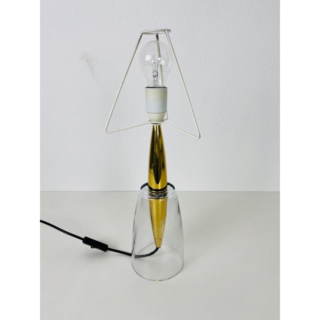 Mid Century Solid Glass and Brass Shade Table Lamp, 1960s For Sale - Image 11 of 12