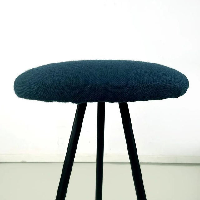 1950s Mid-Century Italian Modern Black Metal and Blue Fabric Tripod Stool, 1950s For Sale - Image 5 of 12
