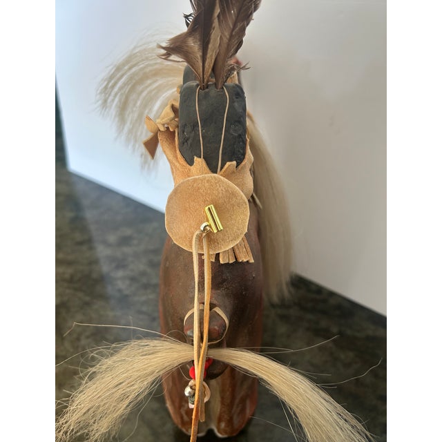 1990s Signed Farrell Cockrum Native American Horse Sculpture | Blackfeet Mixed Media Clay Artwork For Sale - Image 9 of 16