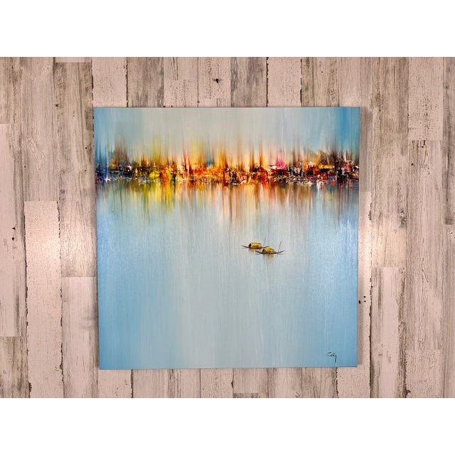 Beautiful handpainted harbor scene somewhere in Asia