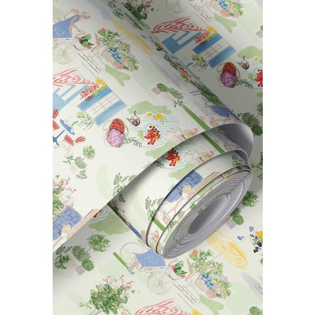 Farmer's Market Toile Grasscloth Wallpaper by House Party | 6 Yards For Sale In Charlotte - Image 6 of 8