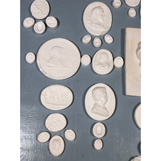 Hollywood Regency Neoclassical French Blue Leather Ground Giltwood Frame With White Plaster Classical Casts For Sale - Image 3 of 9