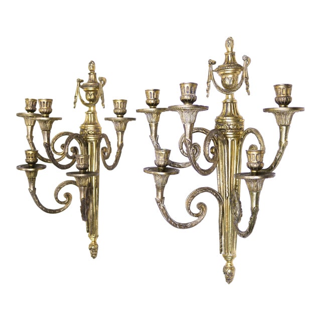 19th Century Pair of French Bronze Wall Sconces Louis XVI Style For Sale