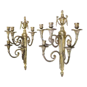 19th Century Pair of French Bronze Wall Sconces Louis XVI Style