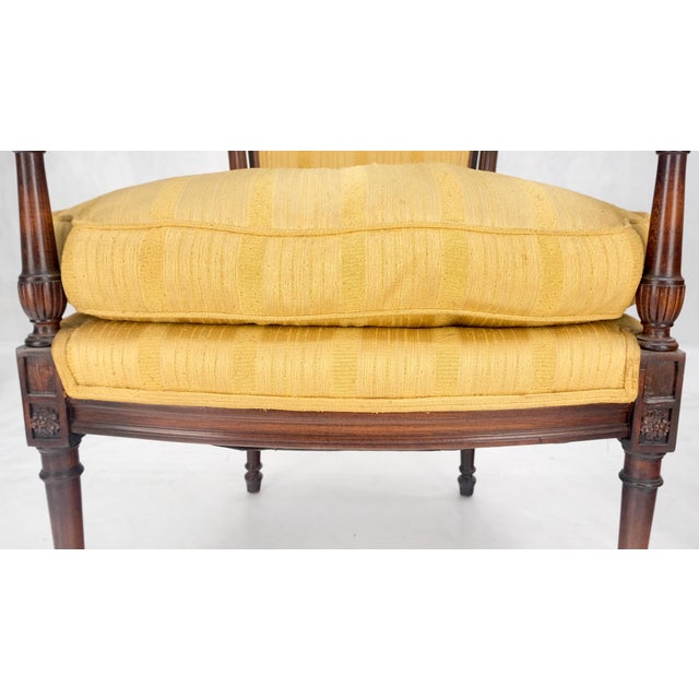 Mid 20th Century Pair Gold Silk Upholstery Fine Carved Acorn Finials Lounge Fireside Chairs MINT! For Sale - Image 5 of 16