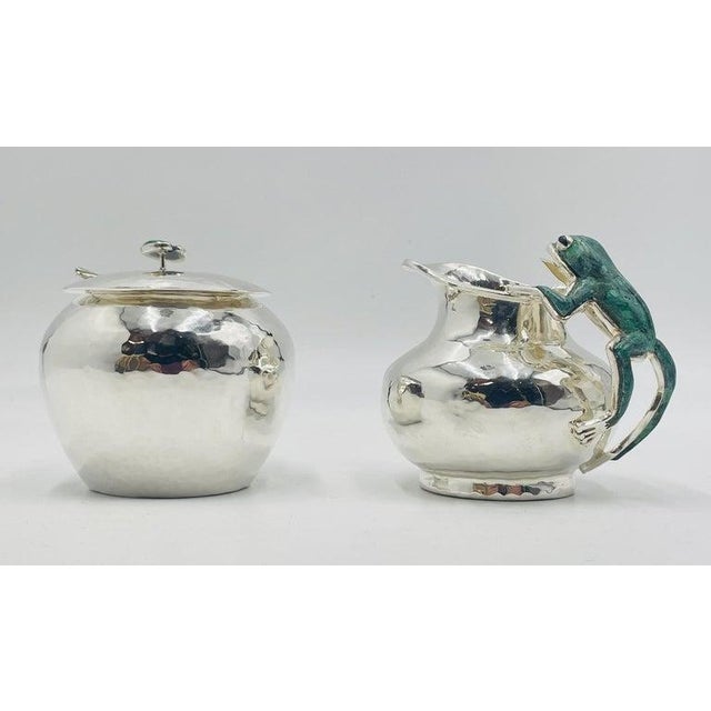 Silver 1980s Silver & Malachite Creamer, Spoon & Covered Sugar Pot Set by Emilia Castillo For Sale - Image 8 of 18