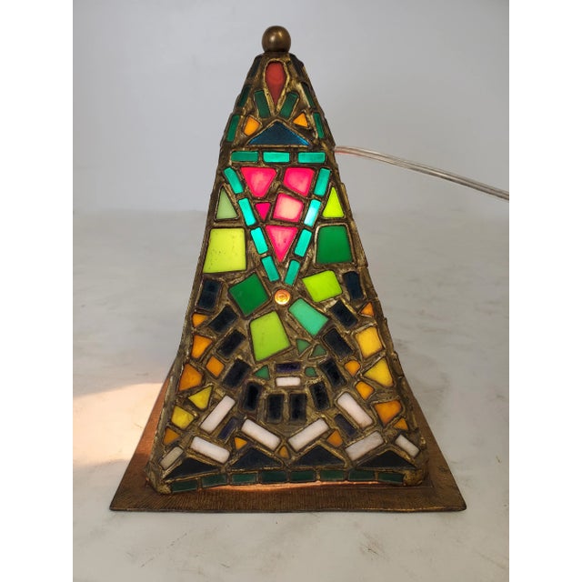 Metal Early 20th Century Austrian Cold Painted and Stained Glass Tent Table Lamp For Sale - Image 7 of 13